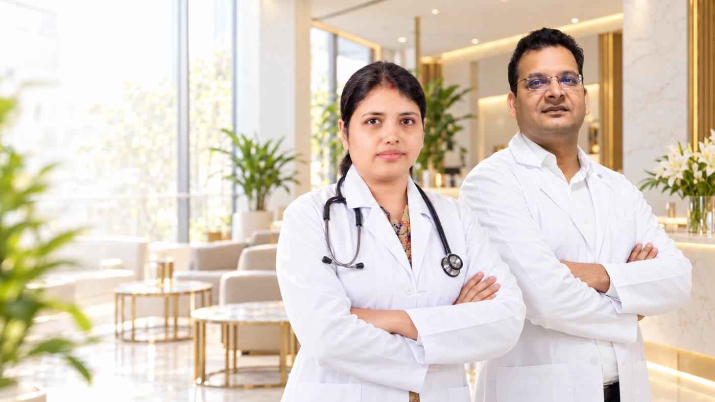 Doctors in a bright Kolkata clinic at Aurora Clinic.