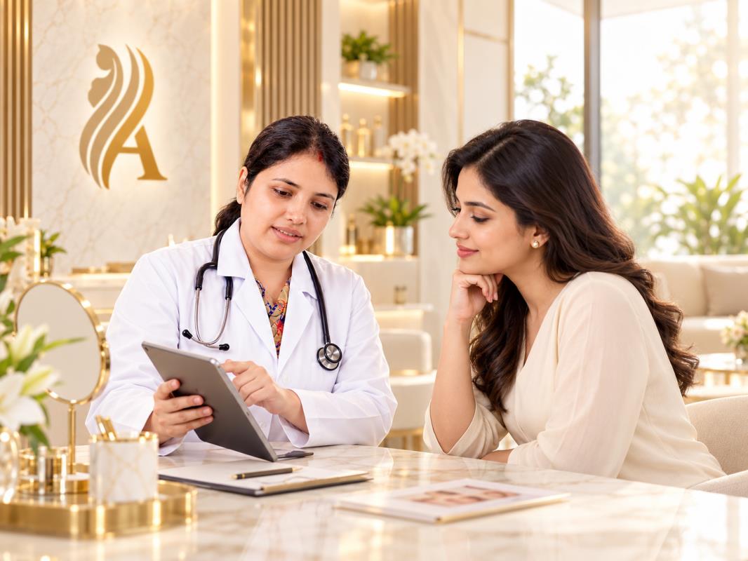 A doctor speaking with a woman during a private consultation