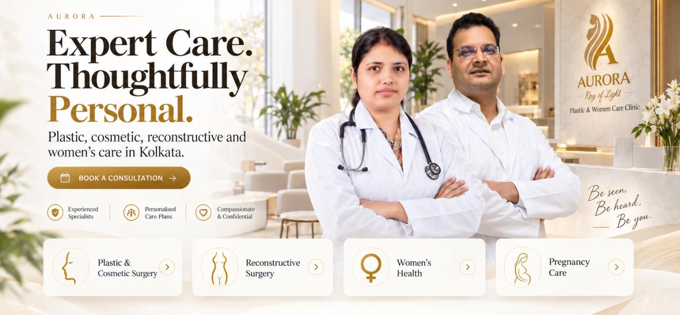 Aurora Clinic homepage design and brand graphic.